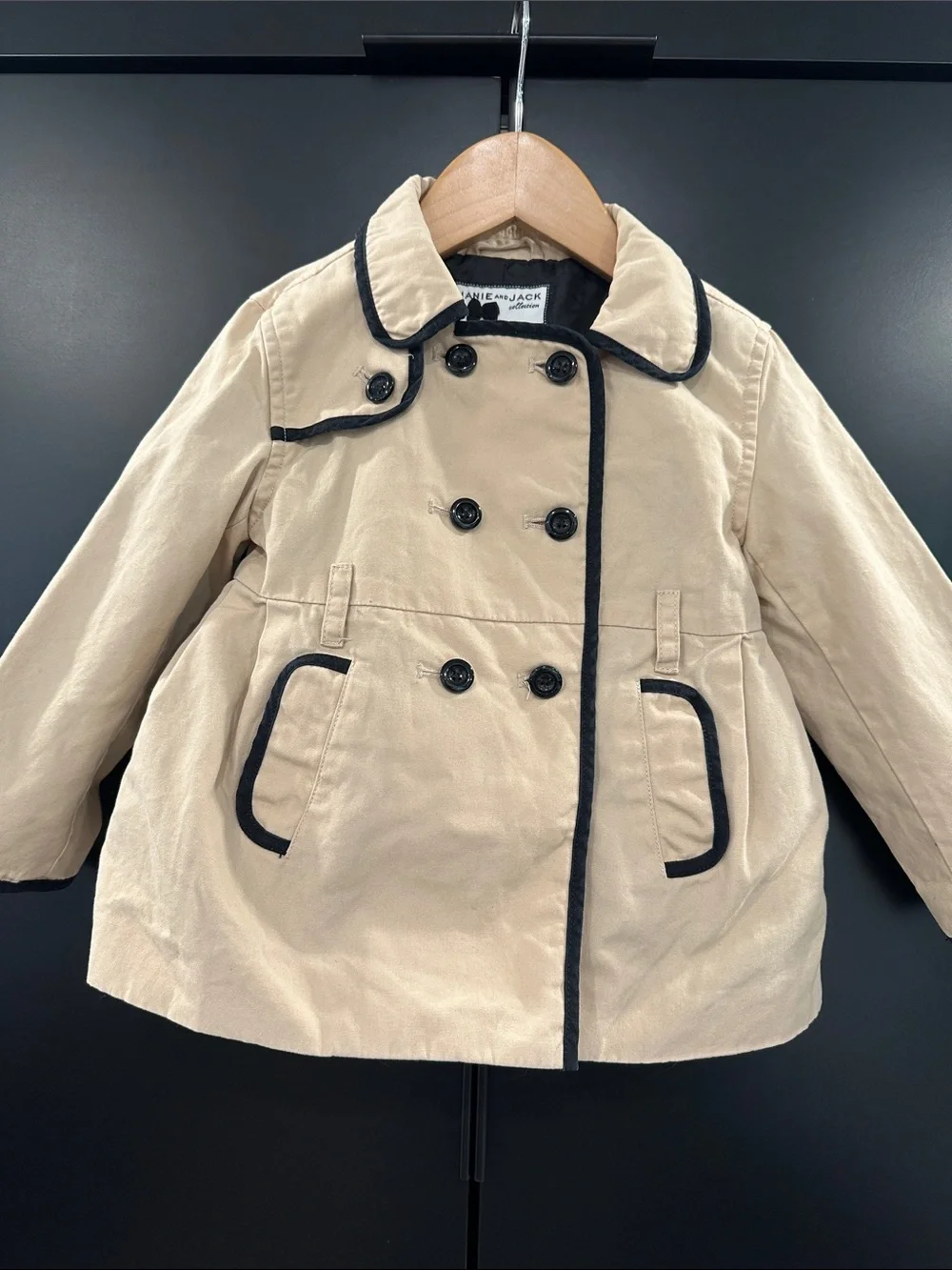 Janie and Jack‎ Collection Beige Tipped Trench Coat with Black Trim